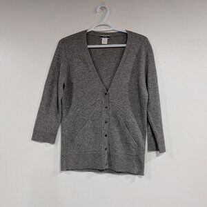 J.Crew V-Neck 3/4 Sleeve 100% Cashmere Cardigan Grey Size Medium